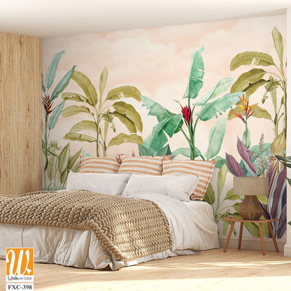 Tropical plants and flowers in soft pastel colors [WP-FXC-398]