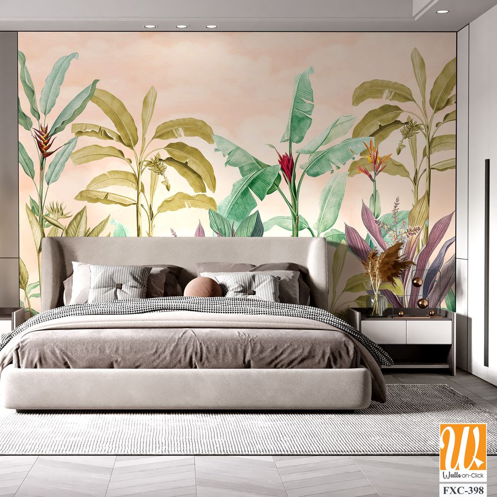 Tropical plants and flowers in soft pastel colors [WP-FXC-398]