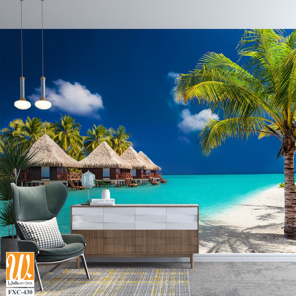 Stunning photograph of a tropical beach with palm trees Wallpaper [WP-FXC-430]