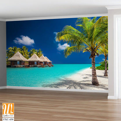 Stunning photograph of a tropical beach with palm trees Wallpaper [WP-FXC-430]