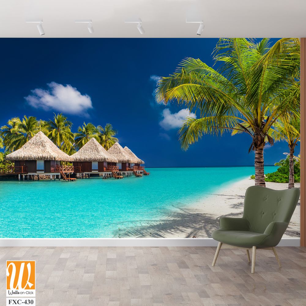 Stunning photograph of a tropical beach with palm trees Wallpaper [WP-FXC-430]