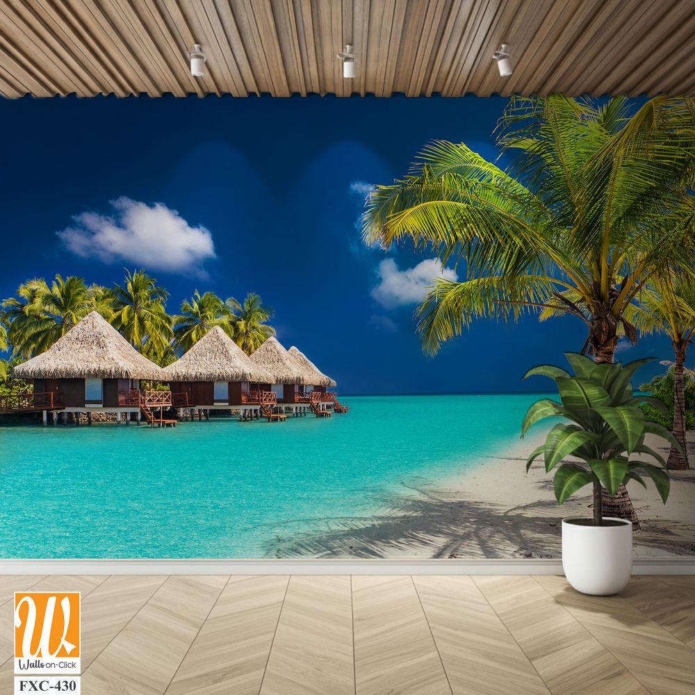 Stunning photograph of a tropical beach with palm trees Wallpaper [WP-FXC-430]