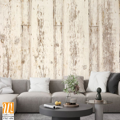 White distressed wood background with weathered textures Wallpaper [WP-FXC-456]