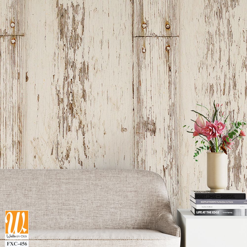 White distressed wood background with weathered textures Wallpaper [WP-FXC-456]