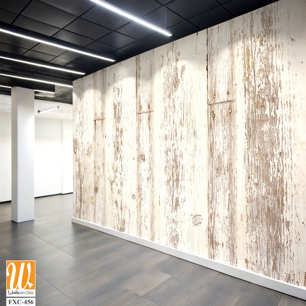 White distressed wood background with weathered textures Wallpaper [WP-FXC-456]