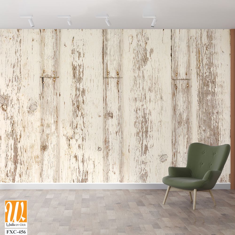 White distressed wood background with weathered textures Wallpaper [WP-FXC-456]