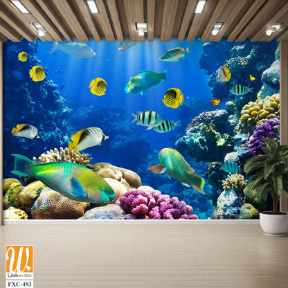 Vibrant coral reef with colorful fish swimming Wallpaper [WP-FXC-493]