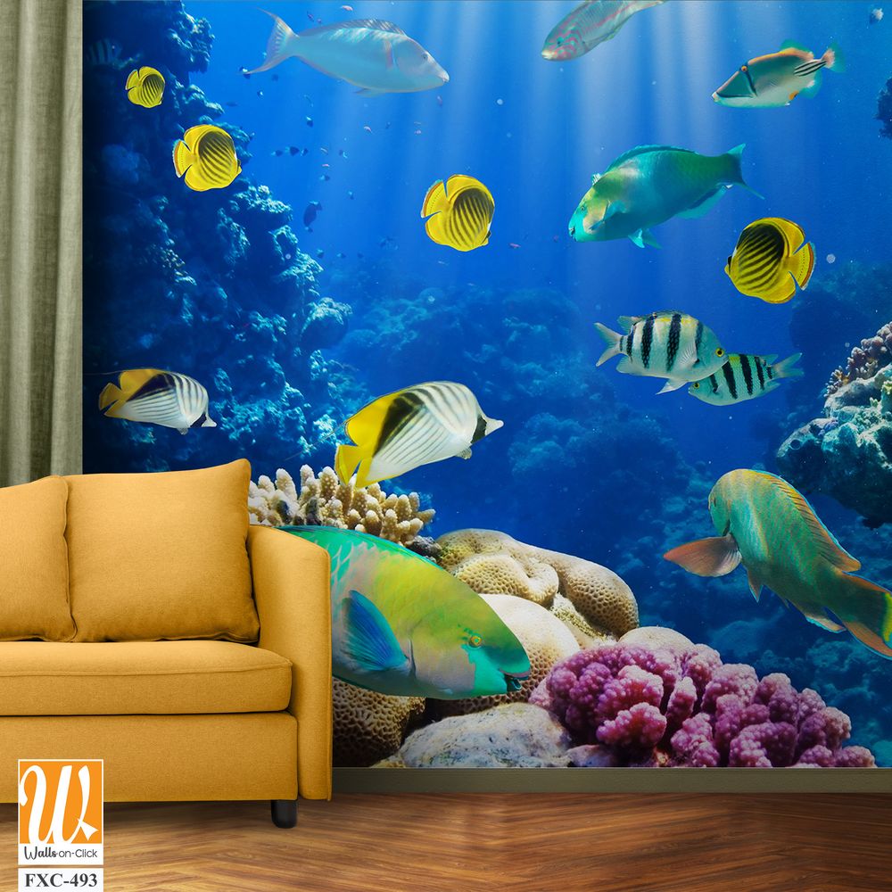 Vibrant coral reef with colorful fish swimming Wallpaper [WP-FXC-493]