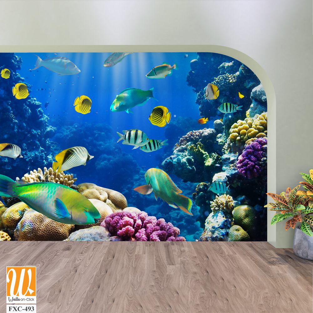 Vibrant coral reef with colorful fish swimming Wallpaper [WP-FXC-493]