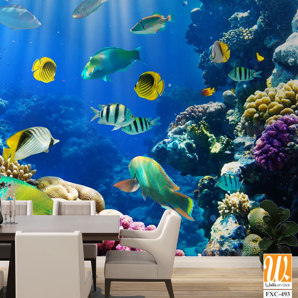 Vibrant coral reef with colorful fish swimming Wallpaper [WP-FXC-493]