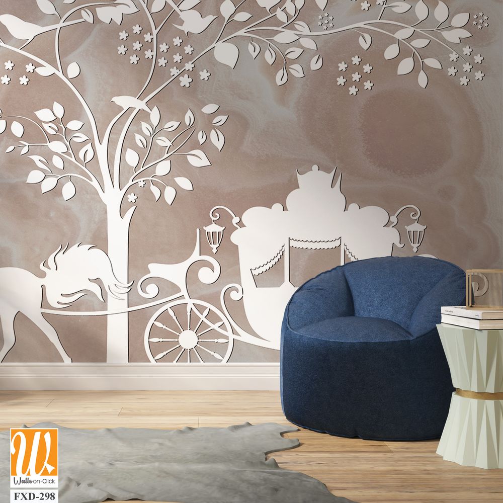 A wedding horse and carriage under the tree of life Wallpaper [WP-FXD-298]