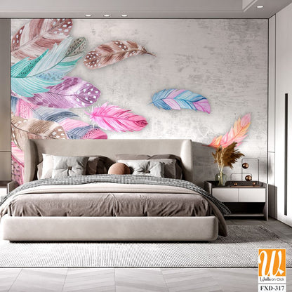 Watercolor and pastel-colored bohemian feathers Wallpaper [WP-FXD-317]