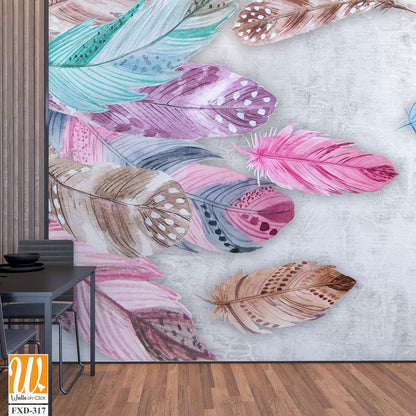 Watercolor and pastel-colored bohemian feathers Wallpaper [WP-FXD-317]