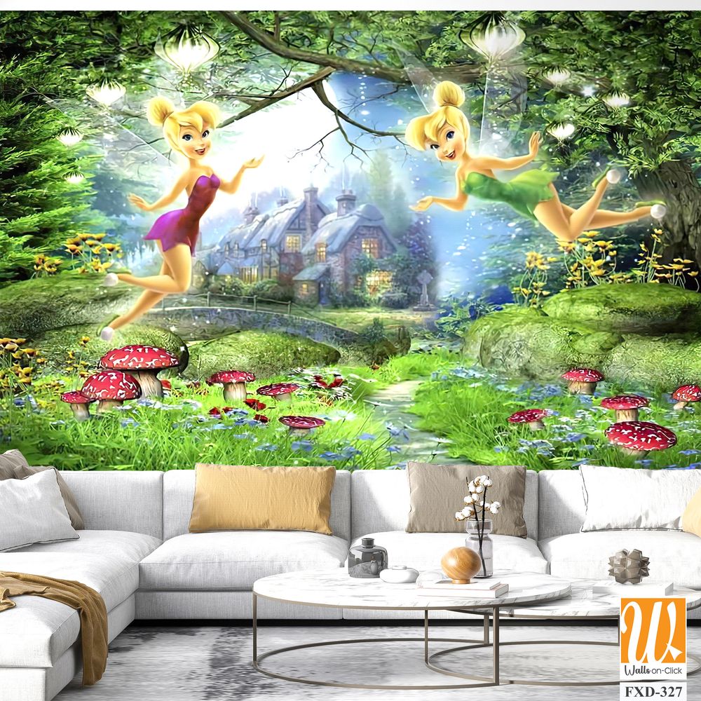 Tinkerbell flying over the fairy glade with her friends Wallpaper [WP-FXD-327]