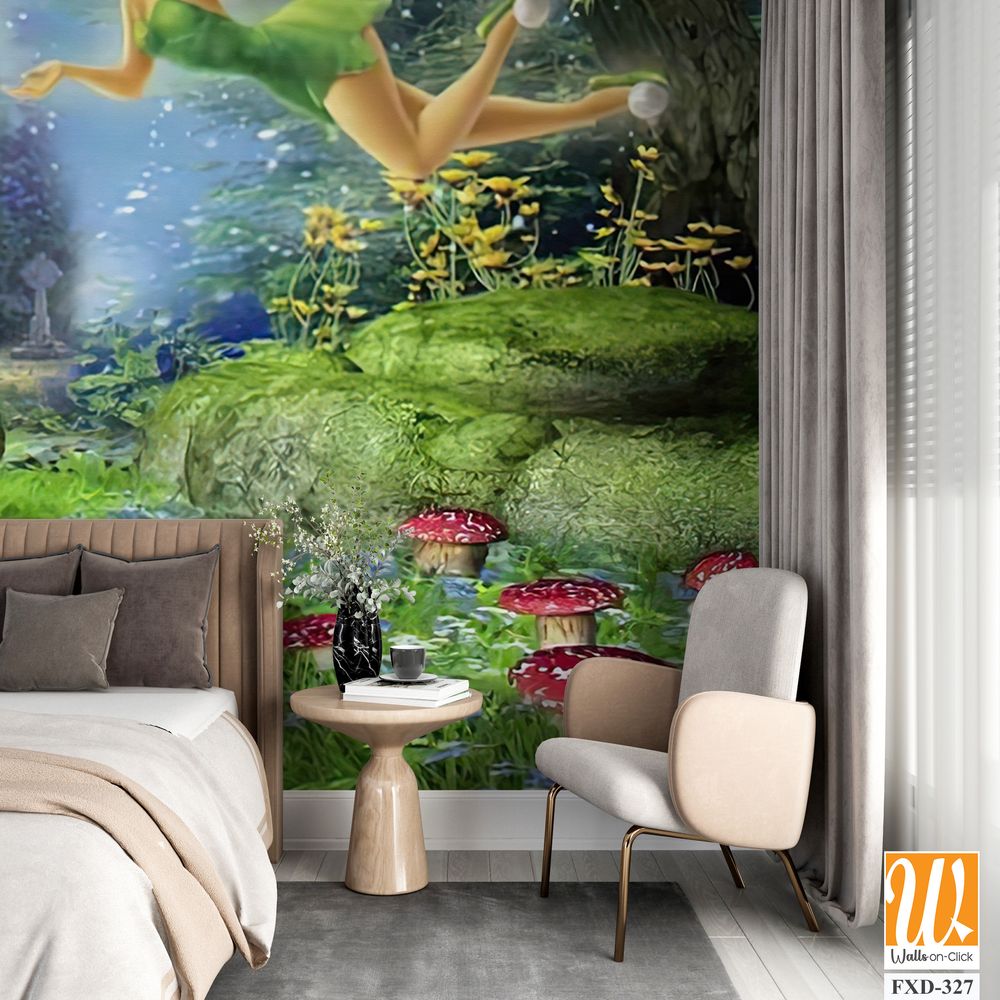 Tinkerbell flying over the fairy glade with her friends Wallpaper [WP-FXD-327]