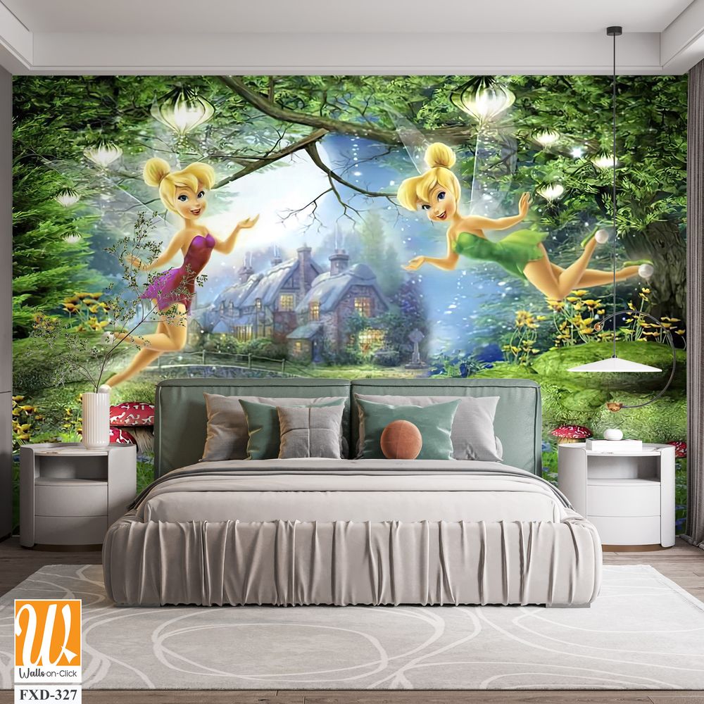 Tinkerbell flying over the fairy glade with her friends Wallpaper [WP-FXD-327]