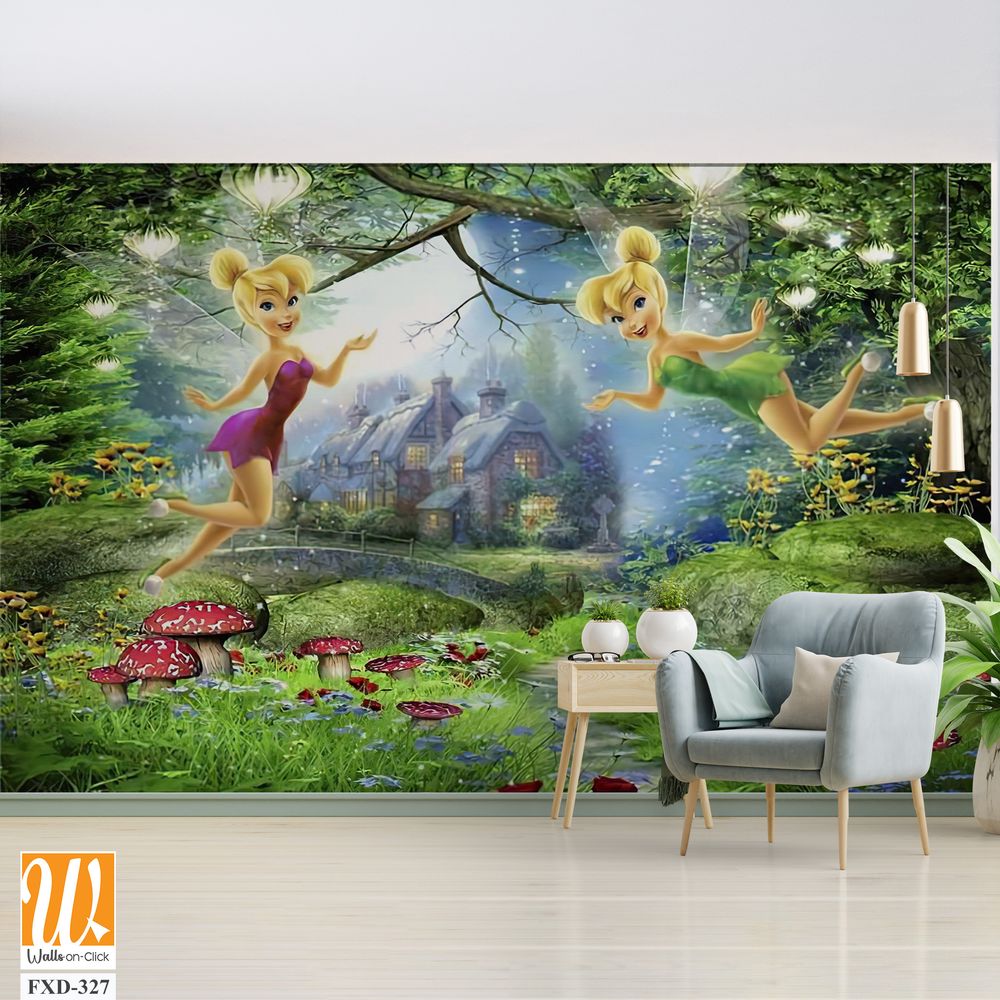 Tinkerbell flying over the fairy glade with her friends Wallpaper [WP-FXD-327]