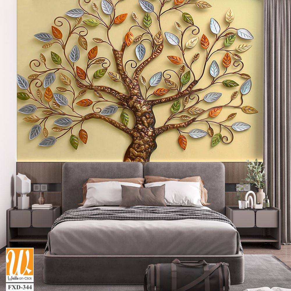 3D wall art, a Tree of Life with leaves Wallpaper [WP-FXD-344]