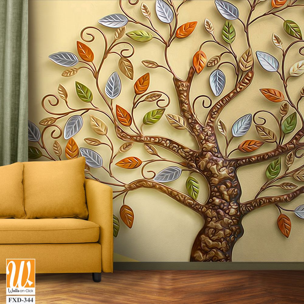 3D wall art, a Tree of Life with leaves Wallpaper [WP-FXD-344]