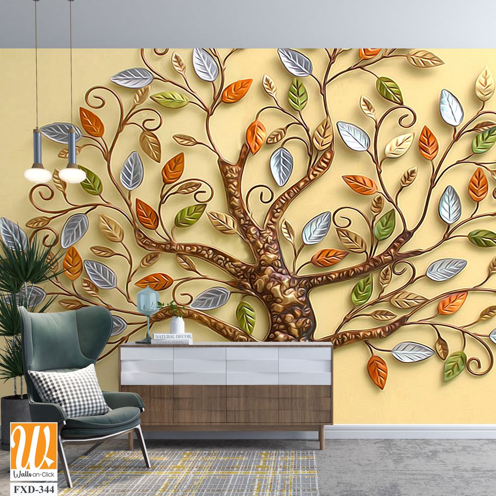 3D wall art, a Tree of Life with leaves Wallpaper [WP-FXD-344]