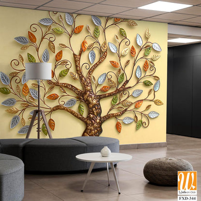 3D wall art, a Tree of Life with leaves Wallpaper [WP-FXD-344]