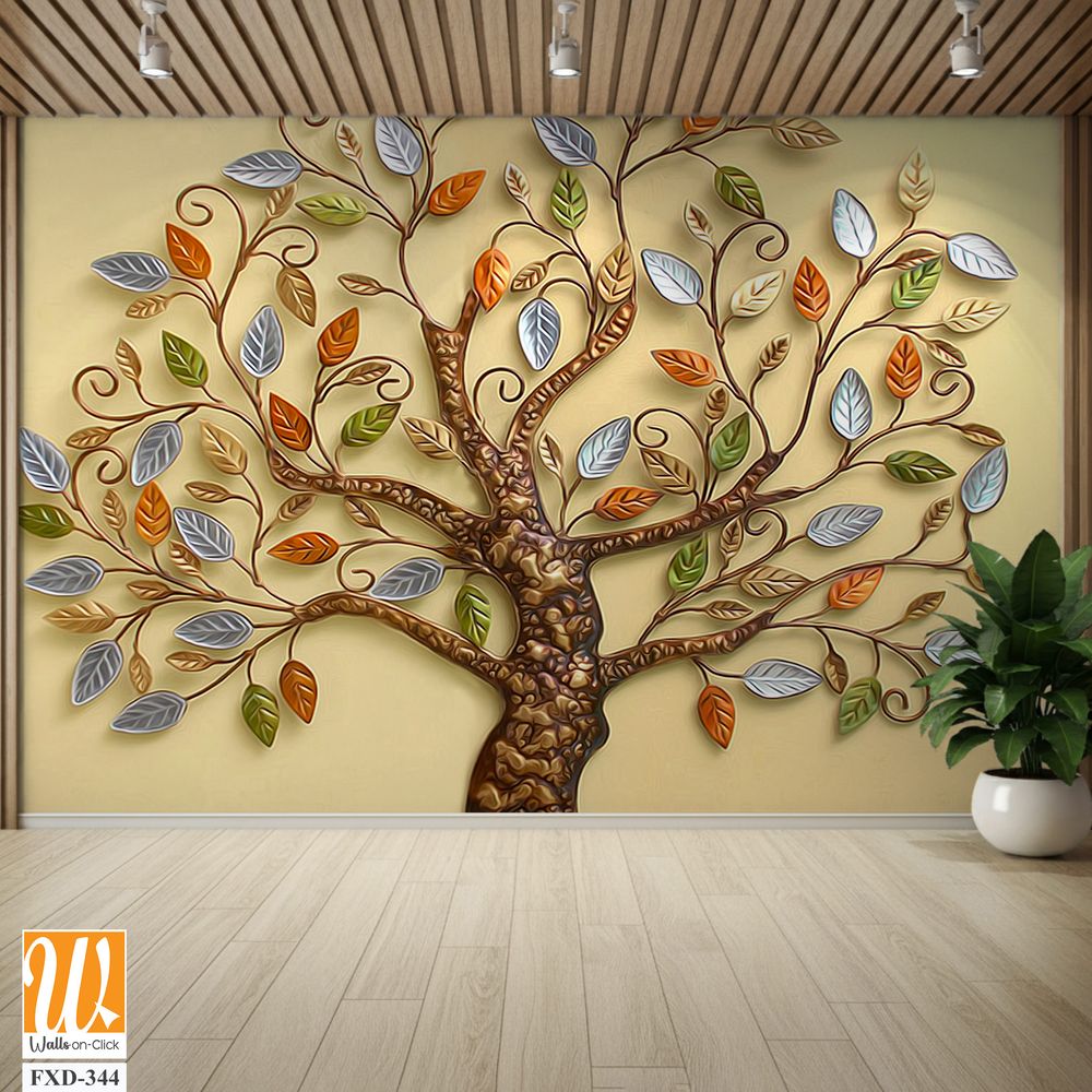 3D wall art, a Tree of Life with leaves Wallpaper [WP-FXD-344]