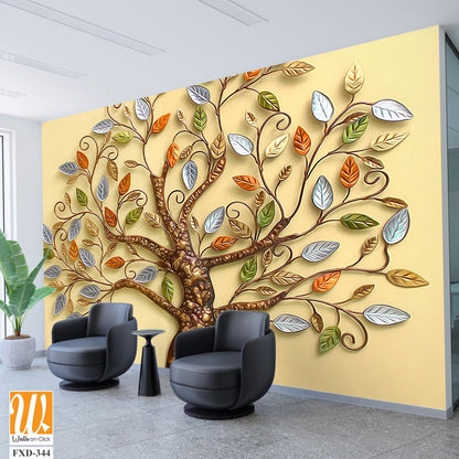 3D wall art, a Tree of Life with leaves Wallpaper [WP-FXD-344]