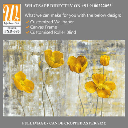 Abstract yellow flowers on a grey background, brush stroked Wallpaper [WP-FXD-395]