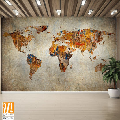 Rustic World Map, Vintage Style, Oil Painting Artwork Wallpaper [WP-FXD-404]