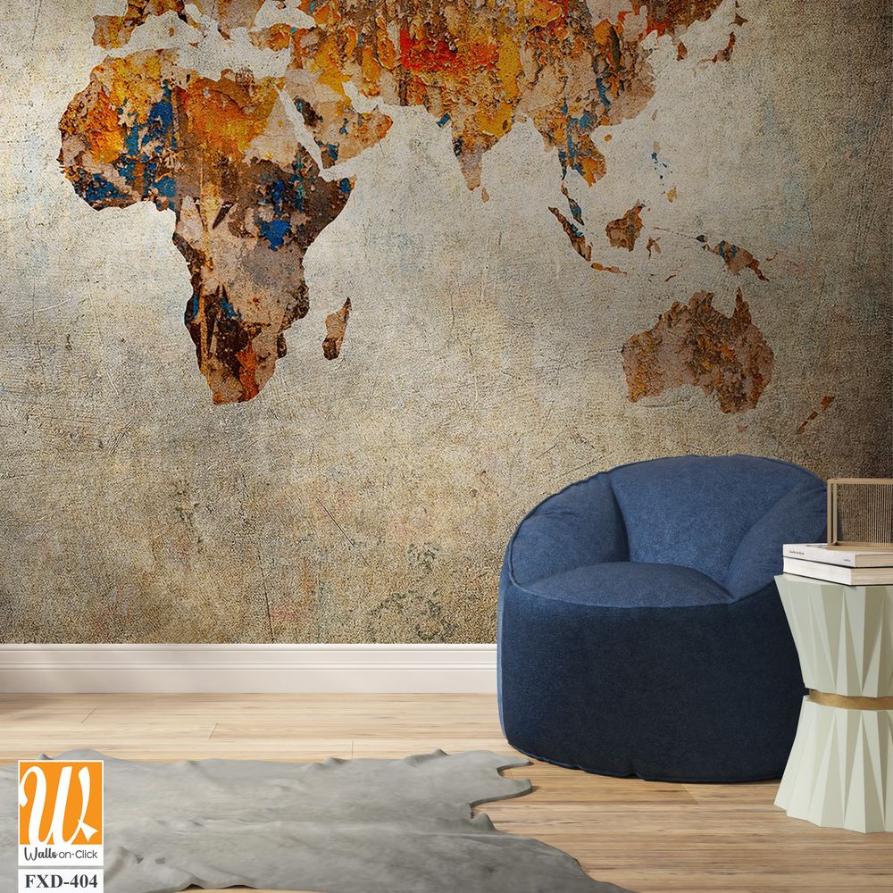 Rustic World Map, Vintage Style, Oil Painting Artwork Wallpaper [WP-FXD-404]