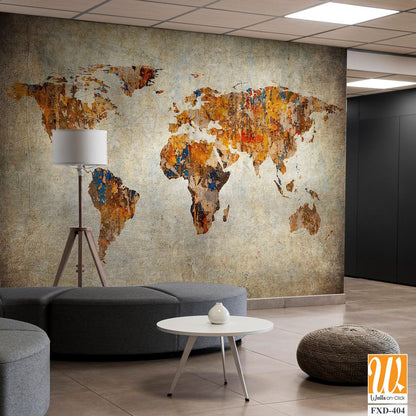 Rustic World Map, Vintage Style, Oil Painting Artwork Wallpaper [WP-FXD-404]