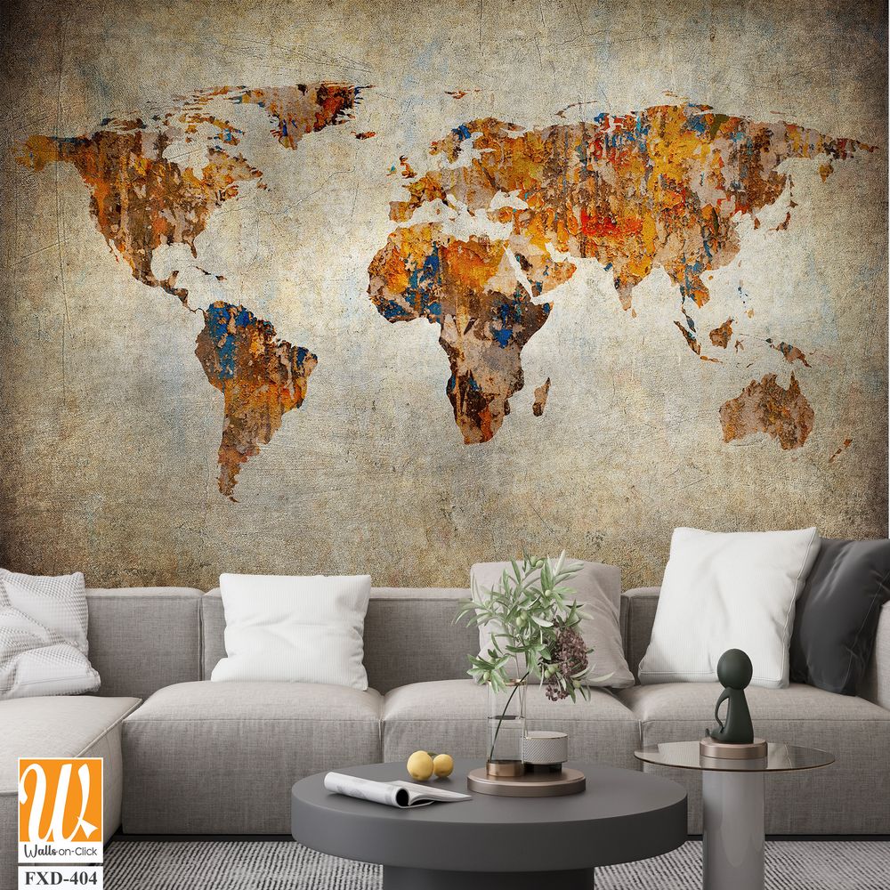 Rustic World Map, Vintage Style, Oil Painting Artwork Wallpaper [WP-FXD-404]