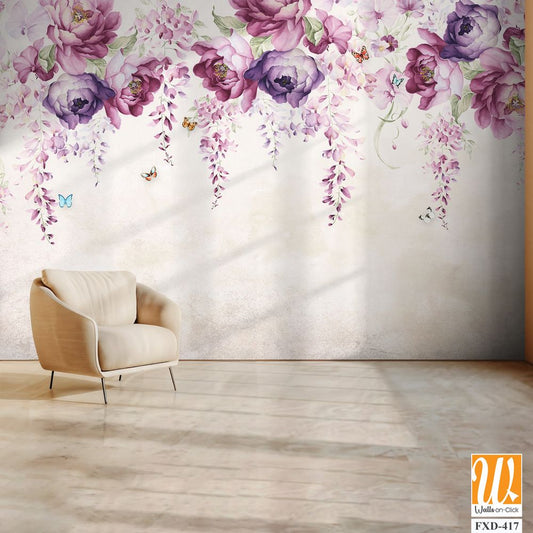 Watercolor floral border with wisteria and peonies [WP-FXD-417]