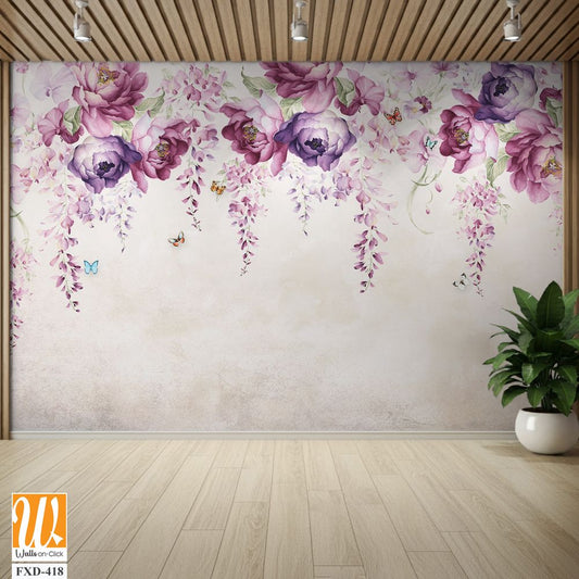 Watercolor floral wisteria with purple and pink flowers [WP-FXD-418]