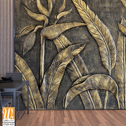 Rustic, carved wood wall art with bird of paradise plants [WP-FXD-432]