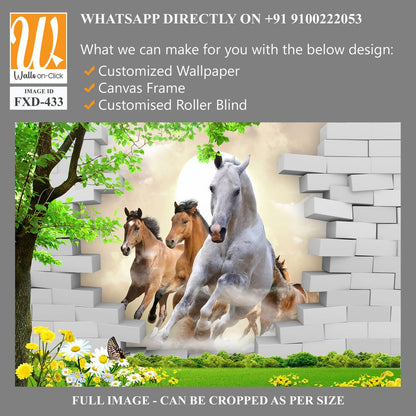 3D cute horses break through a wall Wallpaper [WP-FXD-433]