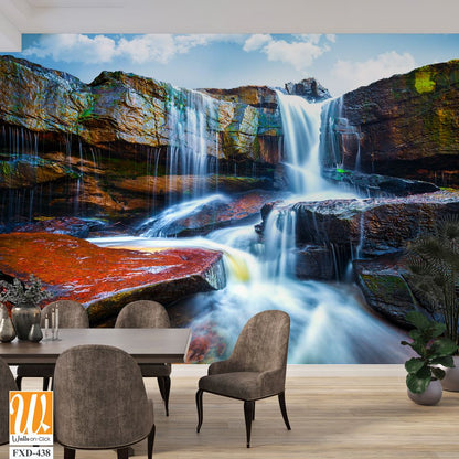 Stunning waterfall cascading down red rocks Wallpaper [WP-FXD-438]