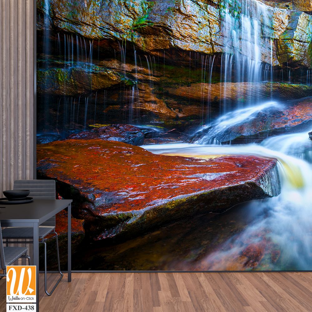 Stunning waterfall cascading down red rocks Wallpaper [WP-FXD-438]