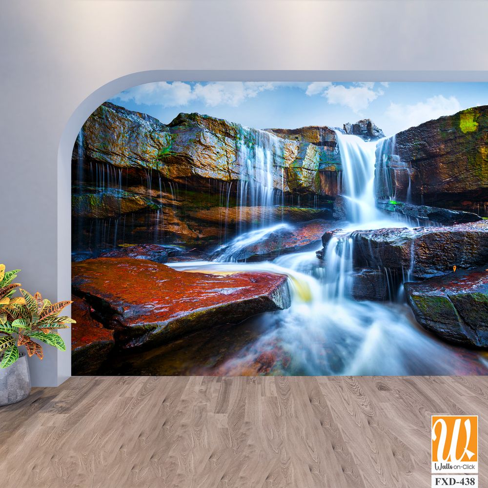 Stunning waterfall cascading down red rocks Wallpaper [WP-FXD-438]