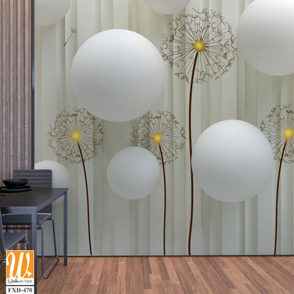 3D white spheres, dandelion-like shapes Wallpaper [WP-FXD-470]