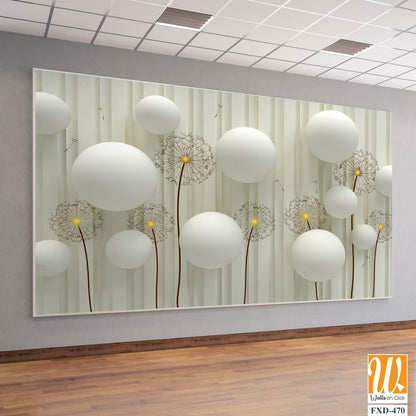 3D white spheres, dandelion-like shapes Wallpaper [WP-FXD-470]