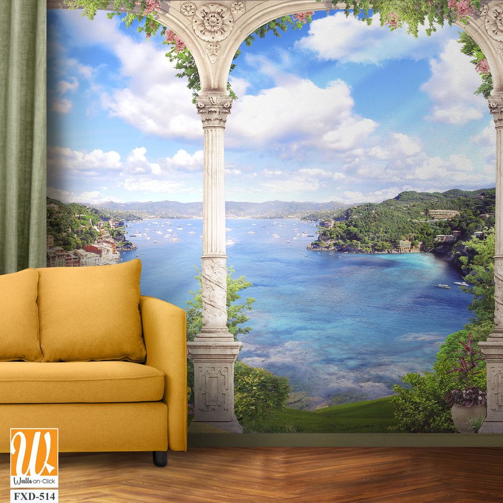 A beautiful view of the sea from an open balcony Wallpaper [WP-FXD-514]