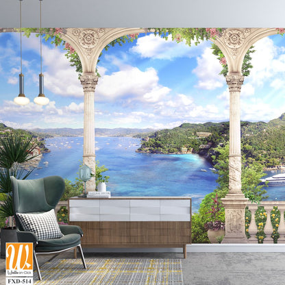 A beautiful view of the sea from an open balcony Wallpaper [WP-FXD-514]