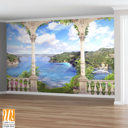 A beautiful view of the sea from an open balcony Wallpaper [WP-FXD-514]