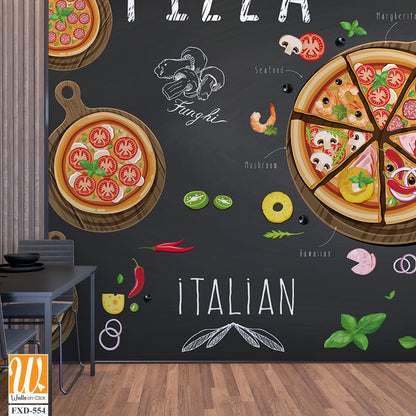 Design of an Italian pizza items with a chalkboard background Wallpaper [WP-FXD-554]