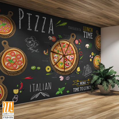 Design of an Italian pizza items with a chalkboard background Wallpaper [WP-FXD-554]