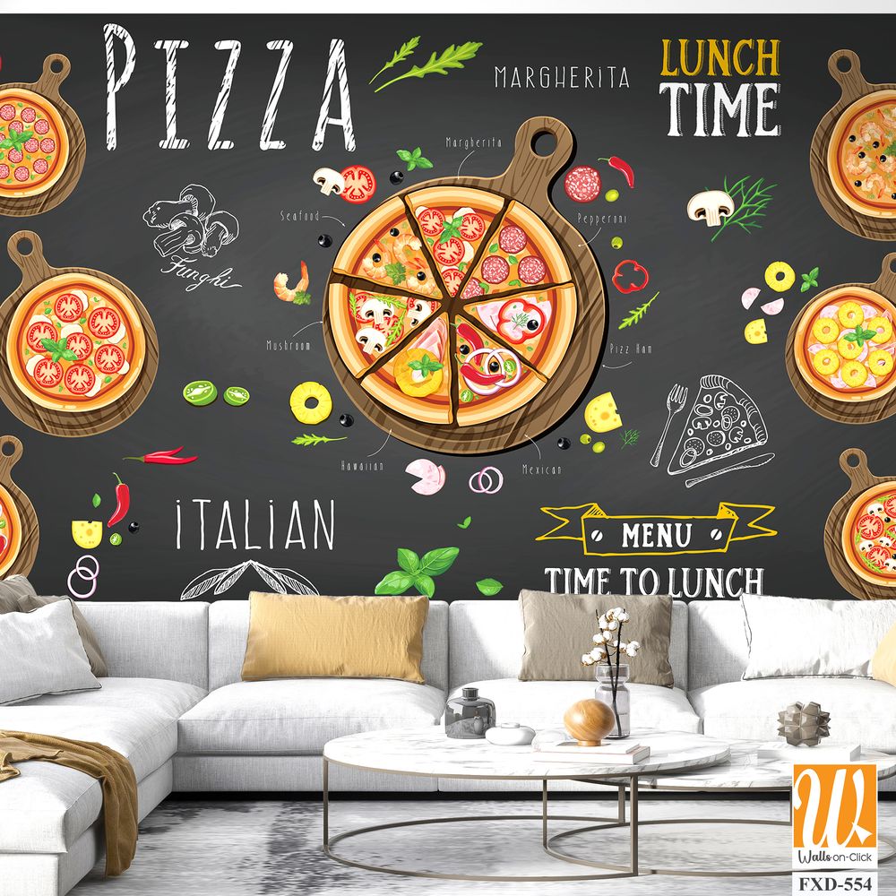 Design of an Italian pizza items with a chalkboard background Wallpaper [WP-FXD-554]