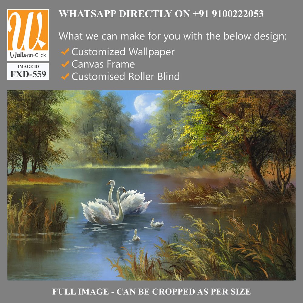 Oil painting of swans on a lake Wallpaper [WP-FXD-559]