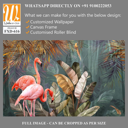 Pink flamingos among tropical leaves Wallpaper [WP-FXD-616]