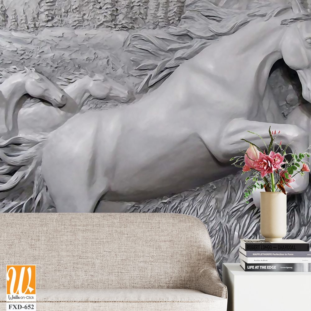 3D relief, 7 horses running in the mountains Wallpaper [WP-FXD-652]